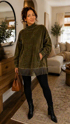 Women's oversized high neck fringe sweatshirt dress