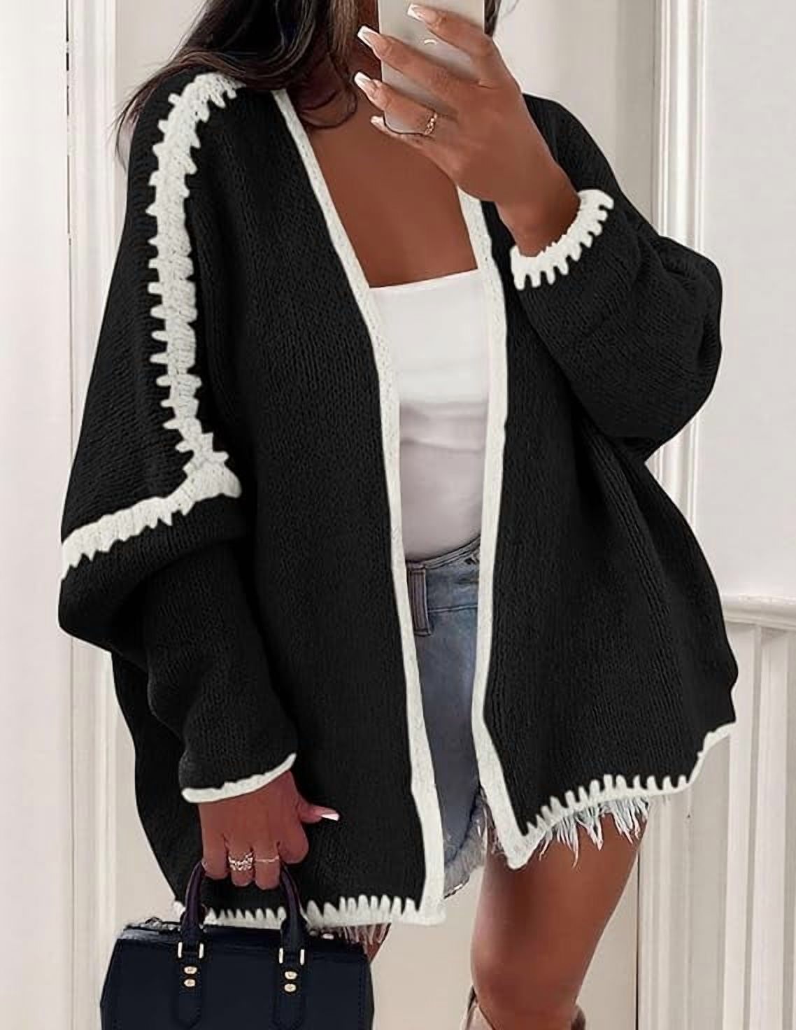 Womens Oversized Cardigan Sweaters Fall Long Lantern Sleeve Knit Open Front Lightweight Sweater