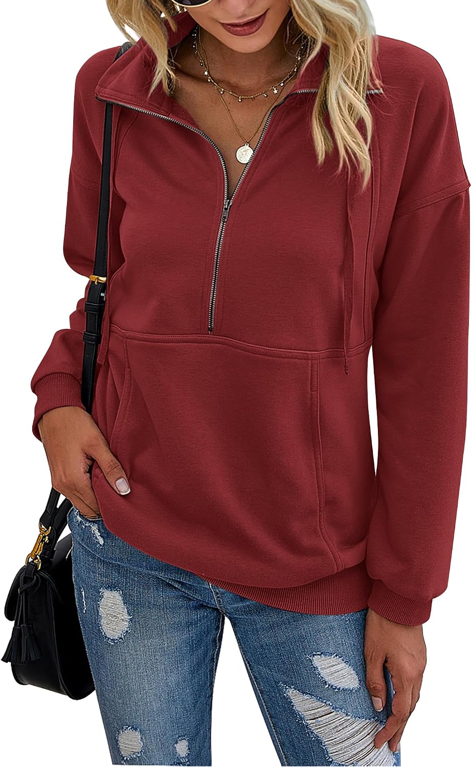 Women's Casual Long Sleeve Sweatshirt Half Zip Pullover Tops