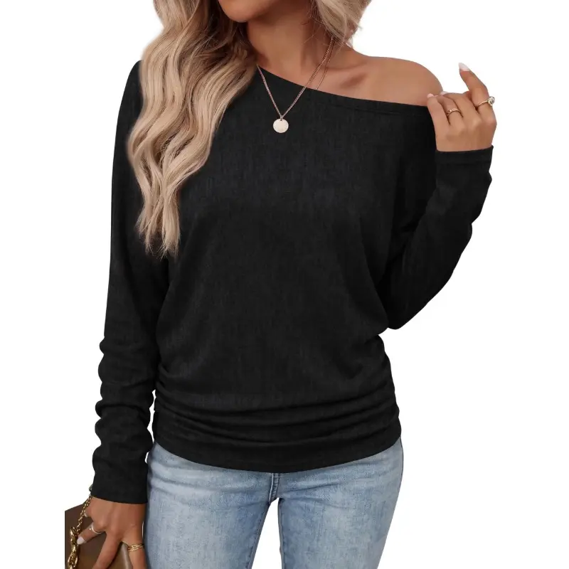 Womens Long Sleeve Ruched Hem Lightweight Sweaters