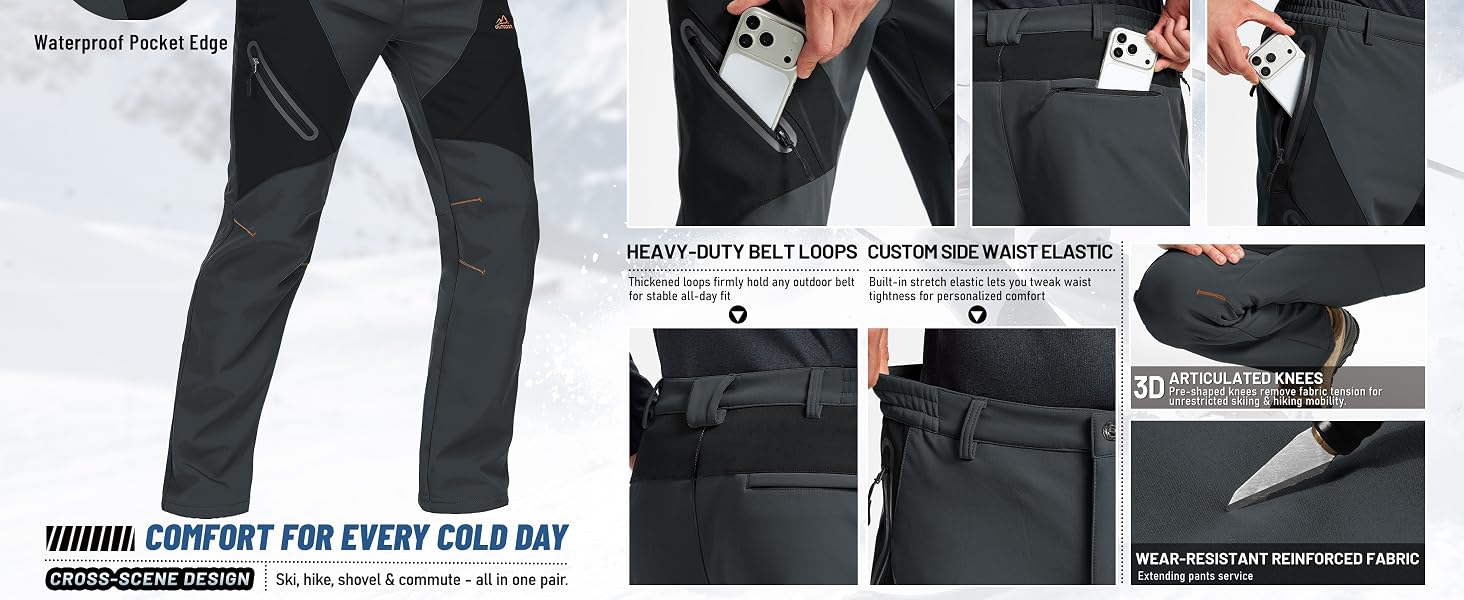 mens snow pants with zipper pockets-5807