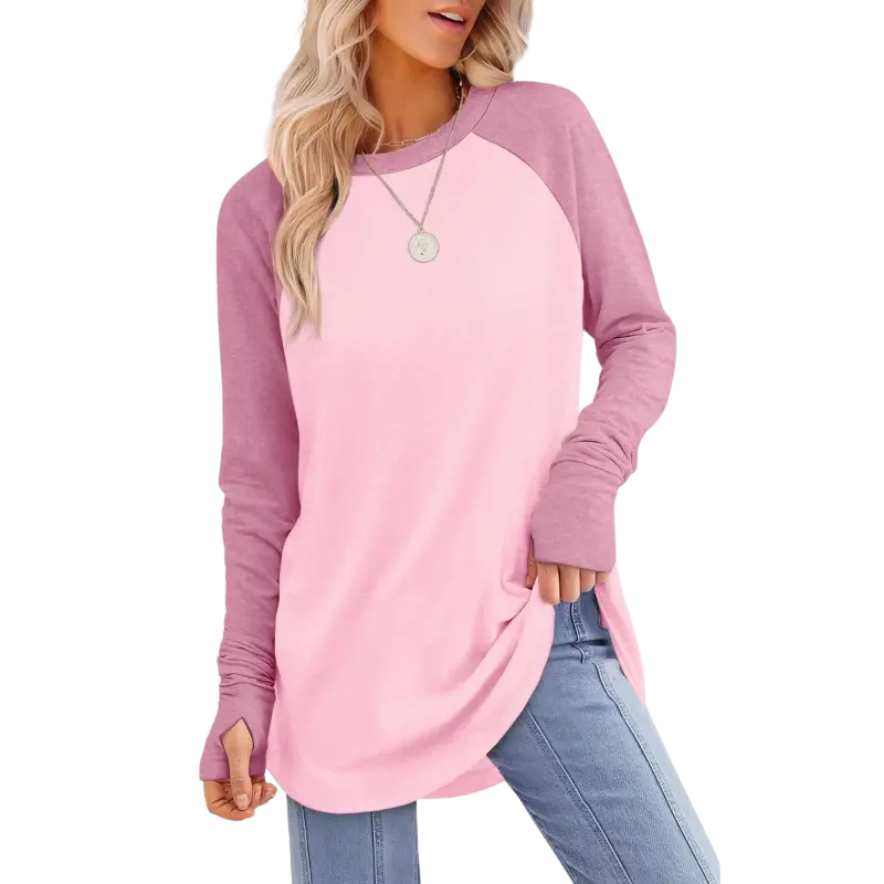 Women’s Casual Tunic Tops with Thumb Holes & Curved Hem