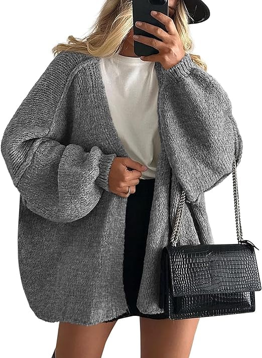 Womens Oversized Cardigan Sweaters Fall Long Lantern Sleeve Knit Open Front Lightweight Sweater