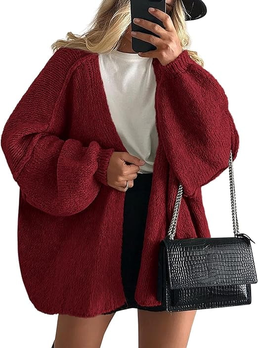 Womens Oversized Cardigan Sweaters Fall Long Lantern Sleeve Knit Open Front Lightweight Sweater