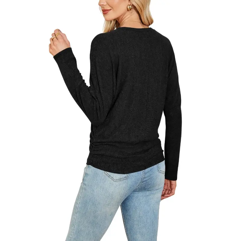 Womens Long Sleeve Ruched Hem Lightweight Sweaters