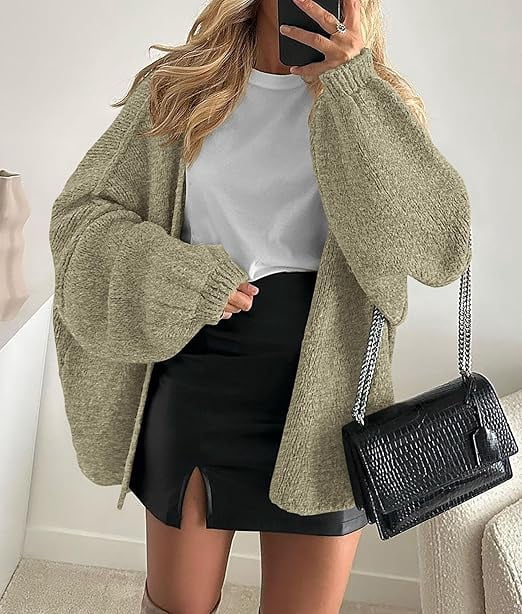 Womens Oversized Cardigan Sweaters Fall Long Lantern Sleeve Knit Open Front Lightweight Sweater