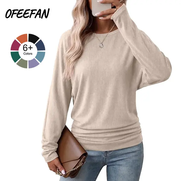 Womens Long Sleeve Ruched Hem Lightweight Sweaters