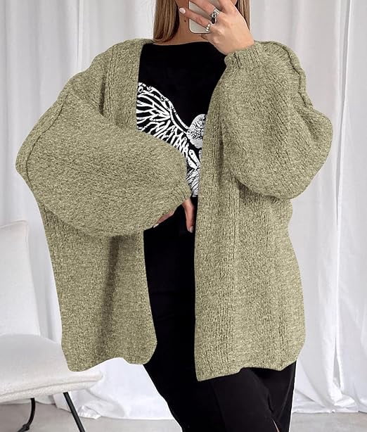 Womens Oversized Cardigan Sweaters Fall Long Lantern Sleeve Knit Open Front Lightweight Sweater