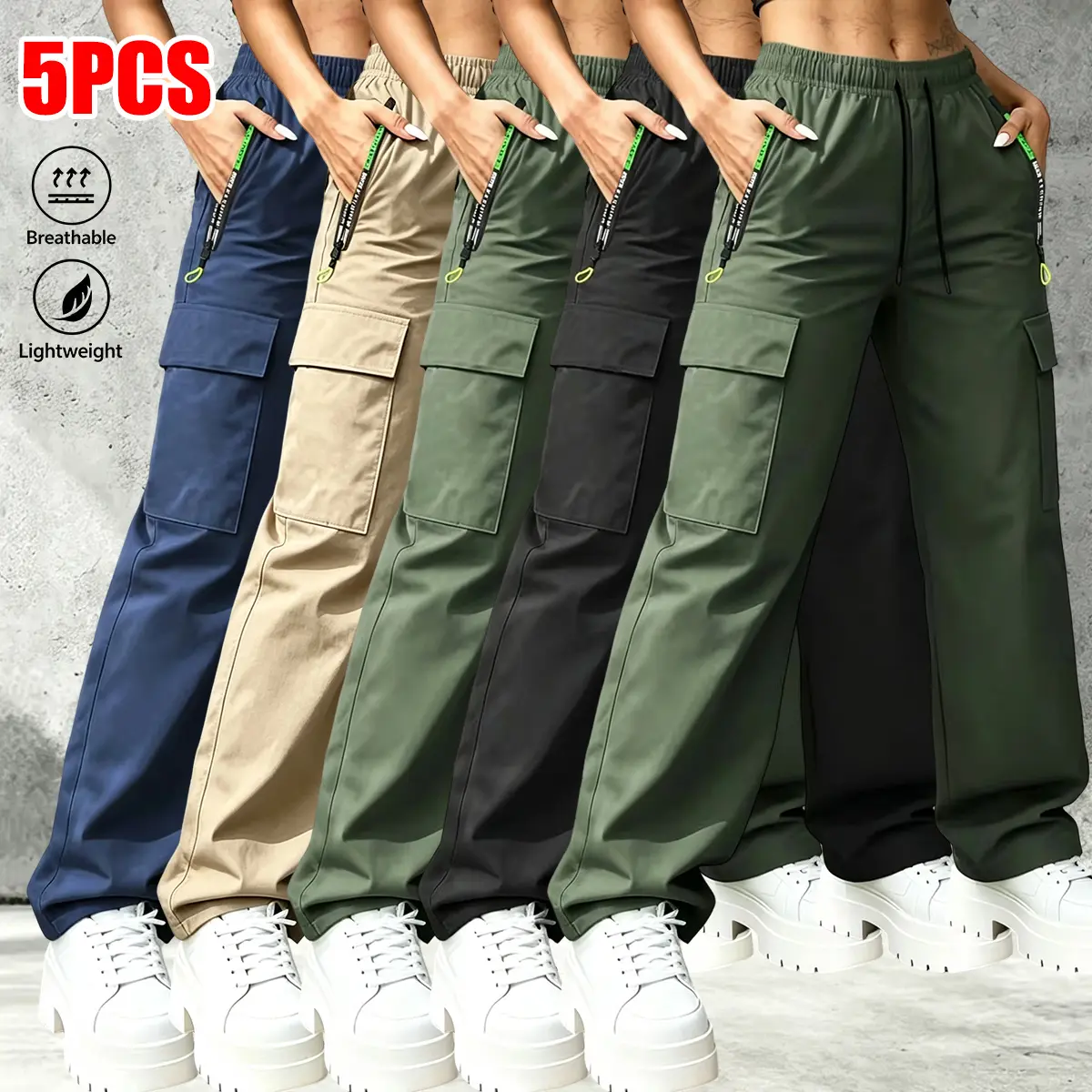 Women’s 5-Pack Lightweight Cargo Jogger Pants – Casual Outdoor Utility Pants
