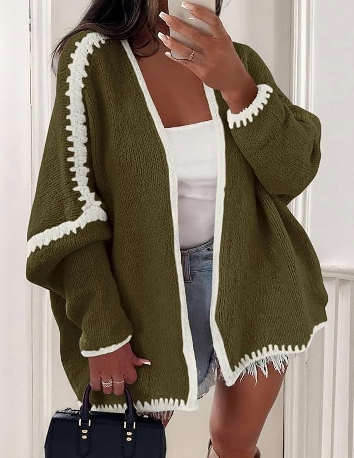 Womens Oversized Cardigan Sweaters Fall Long Lantern Sleeve Knit Open Front Lightweight Sweater
