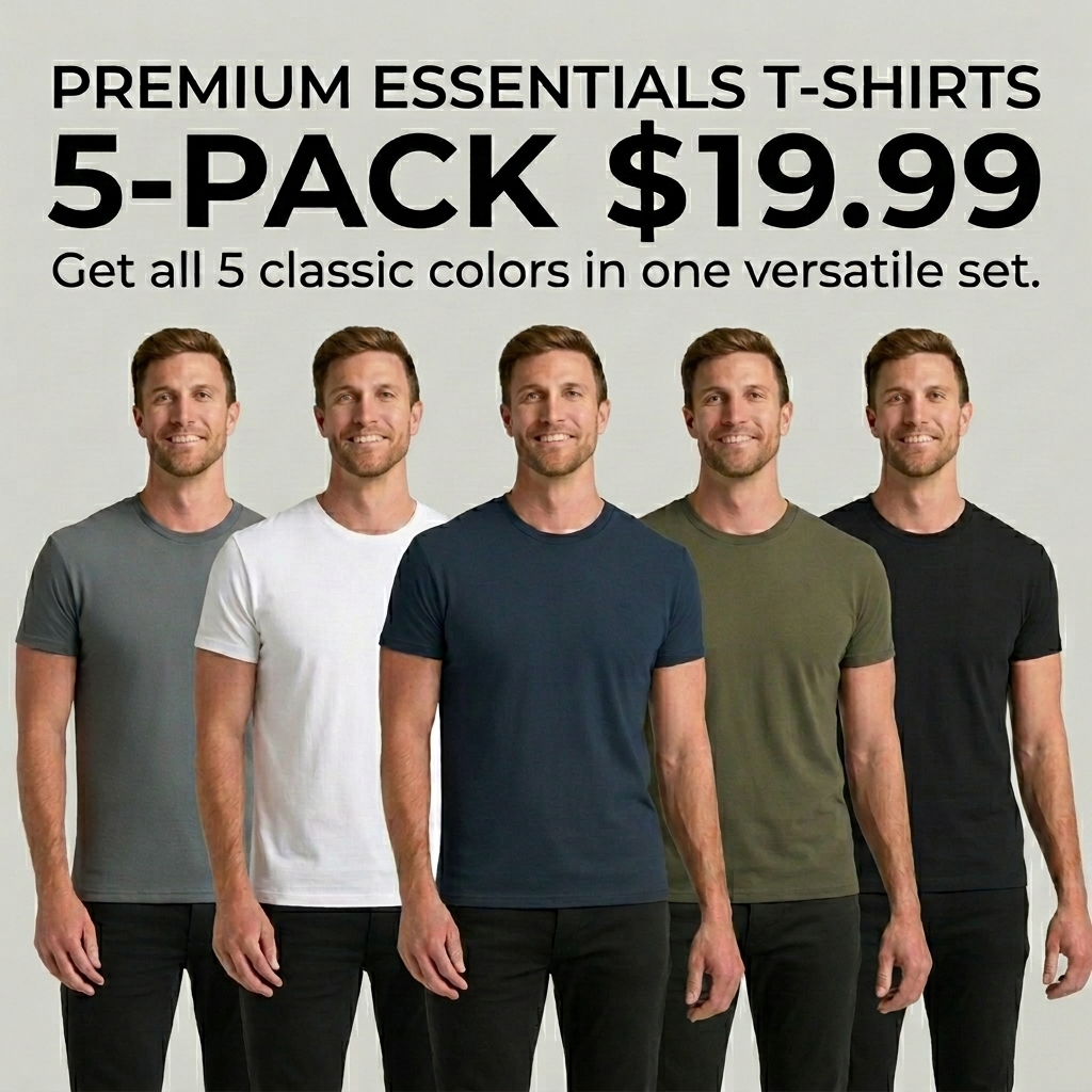 Men's 5-Pack Premium Crew Neck T-Shirts – Everyday Essential | 5 for $19.99