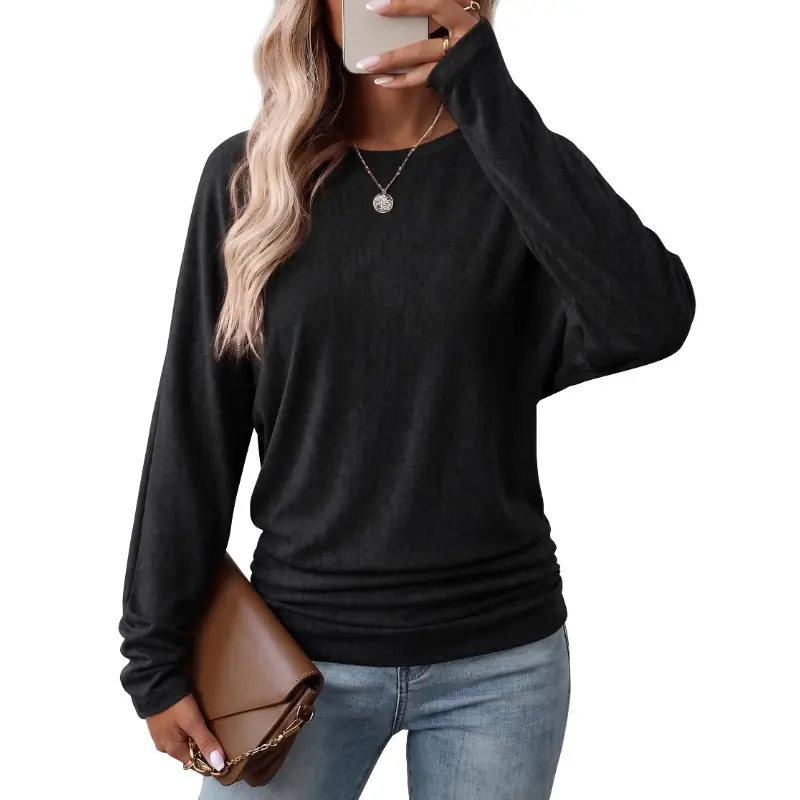Womens Long Sleeve Ruched Hem Lightweight Sweaters