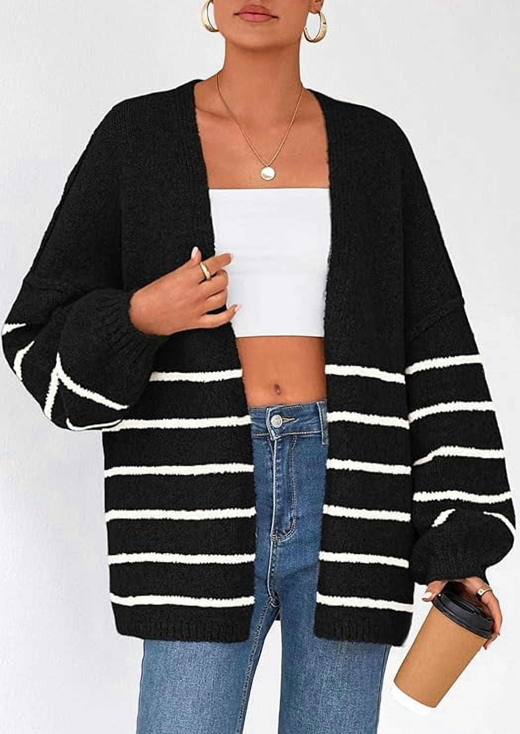 Womens Oversized Cardigan Sweaters Fall Long Lantern Sleeve Knit Open Front Lightweight Sweater