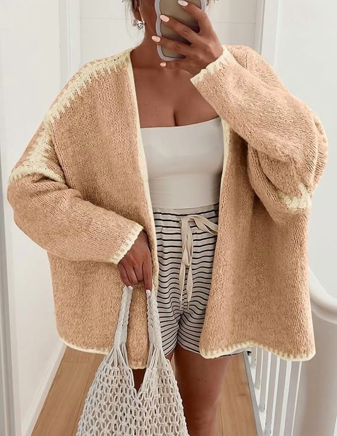 Womens Oversized Cardigan Sweaters Fall Long Lantern Sleeve Knit Open Front Lightweight Sweater