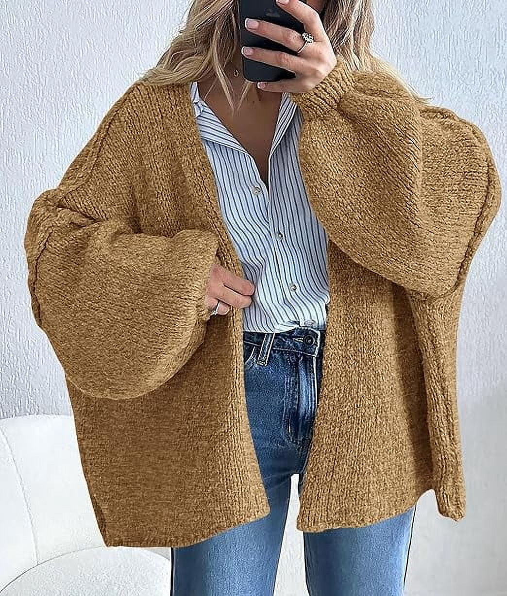 Womens Oversized Cardigan Sweaters Fall Long Lantern Sleeve Knit Open Front Lightweight Sweater