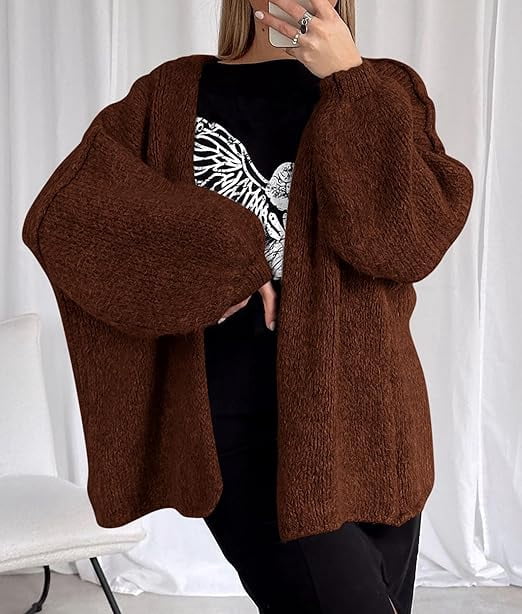 Womens Oversized Cardigan Sweaters Fall Long Lantern Sleeve Knit Open Front Lightweight Sweater