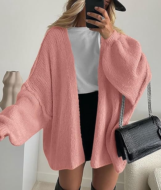 Womens Oversized Cardigan Sweaters Fall Long Lantern Sleeve Knit Open Front Lightweight Sweater