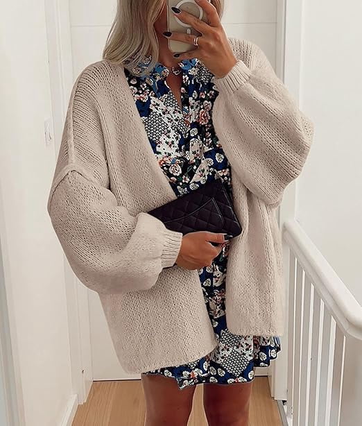 Womens Oversized Cardigan Sweaters Fall Long Lantern Sleeve Knit Open Front Lightweight Sweater