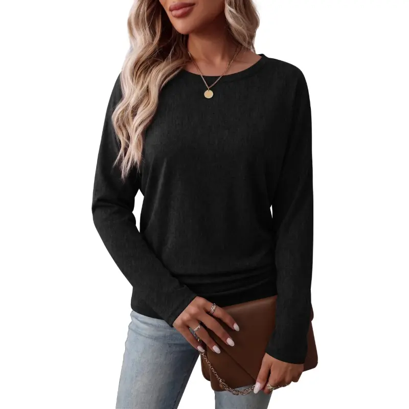 Womens Long Sleeve Ruched Hem Lightweight Sweaters