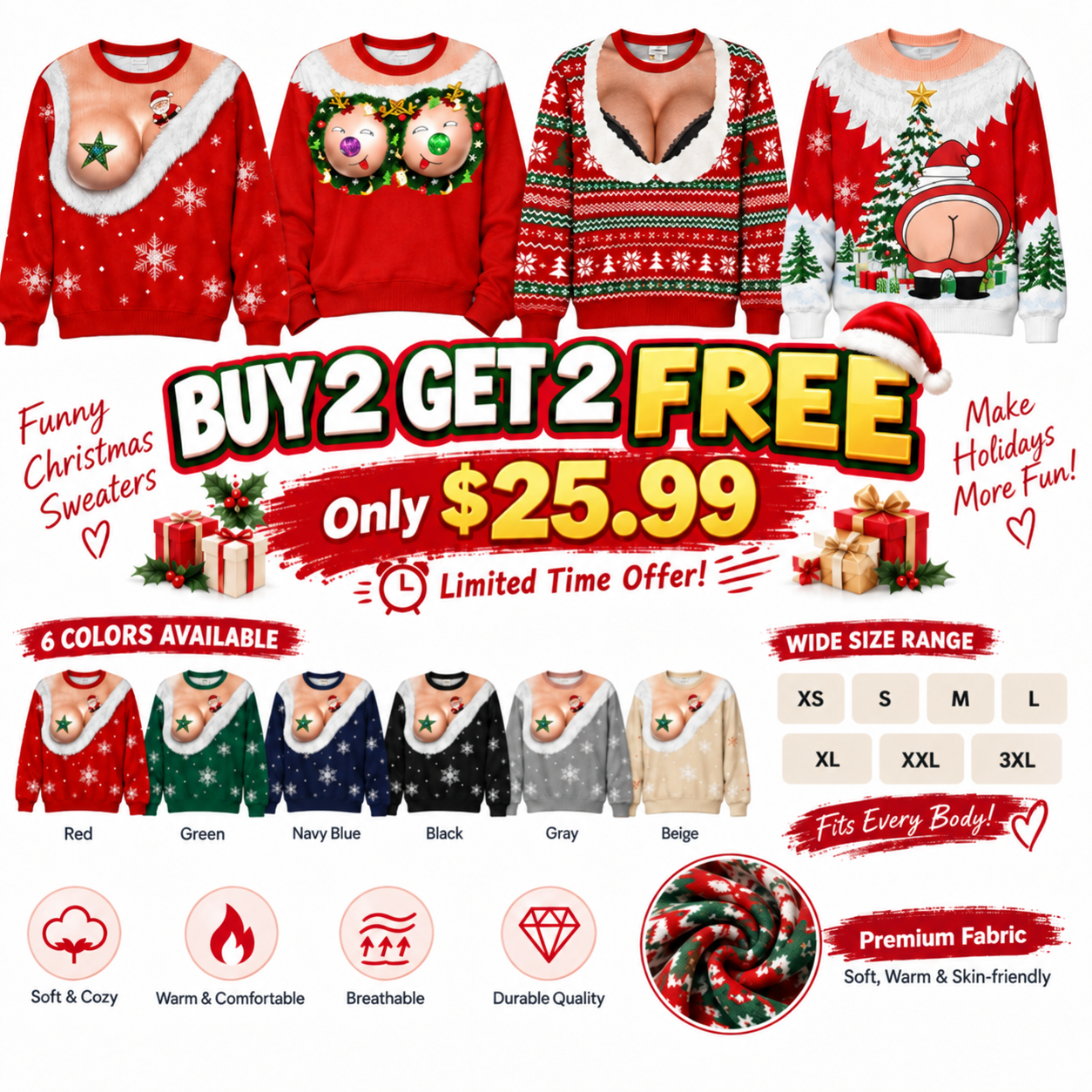 🔥 BUY 2, GET 2 FREE! ONLY $25.99 – Limited-Time Sale! Custom Funny Ugly Christmas Sweatshirt – Personalized Gift for Mom, Wife, Daughter & Besties
