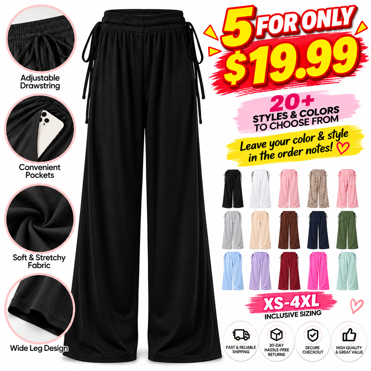 ⚡ FINAL SALE – 5 FOR $24.99! WOMEN'S Wide Leg lounge Pants
