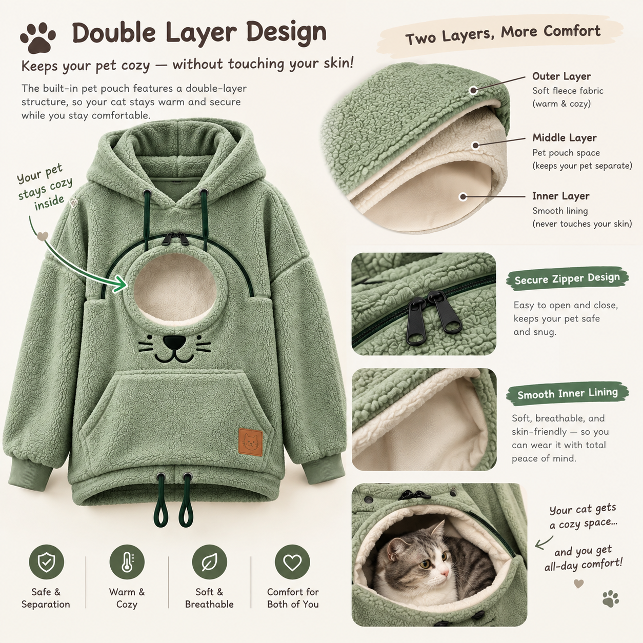 🍂 Purrfect Autumn™ Cat Cuddle Hoodie – Cozy Sherpa Fleece Pet Pouch Sweatshirt