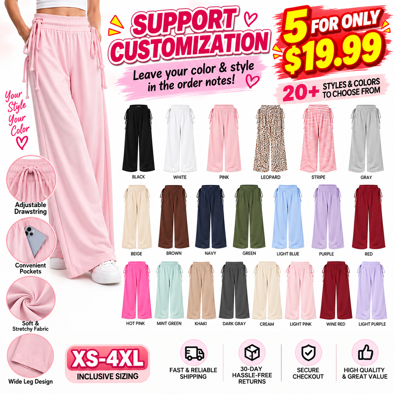 ⚡ FINAL SALE – 5 FOR $24.99! WOMEN'S Wide Leg lounge Pants