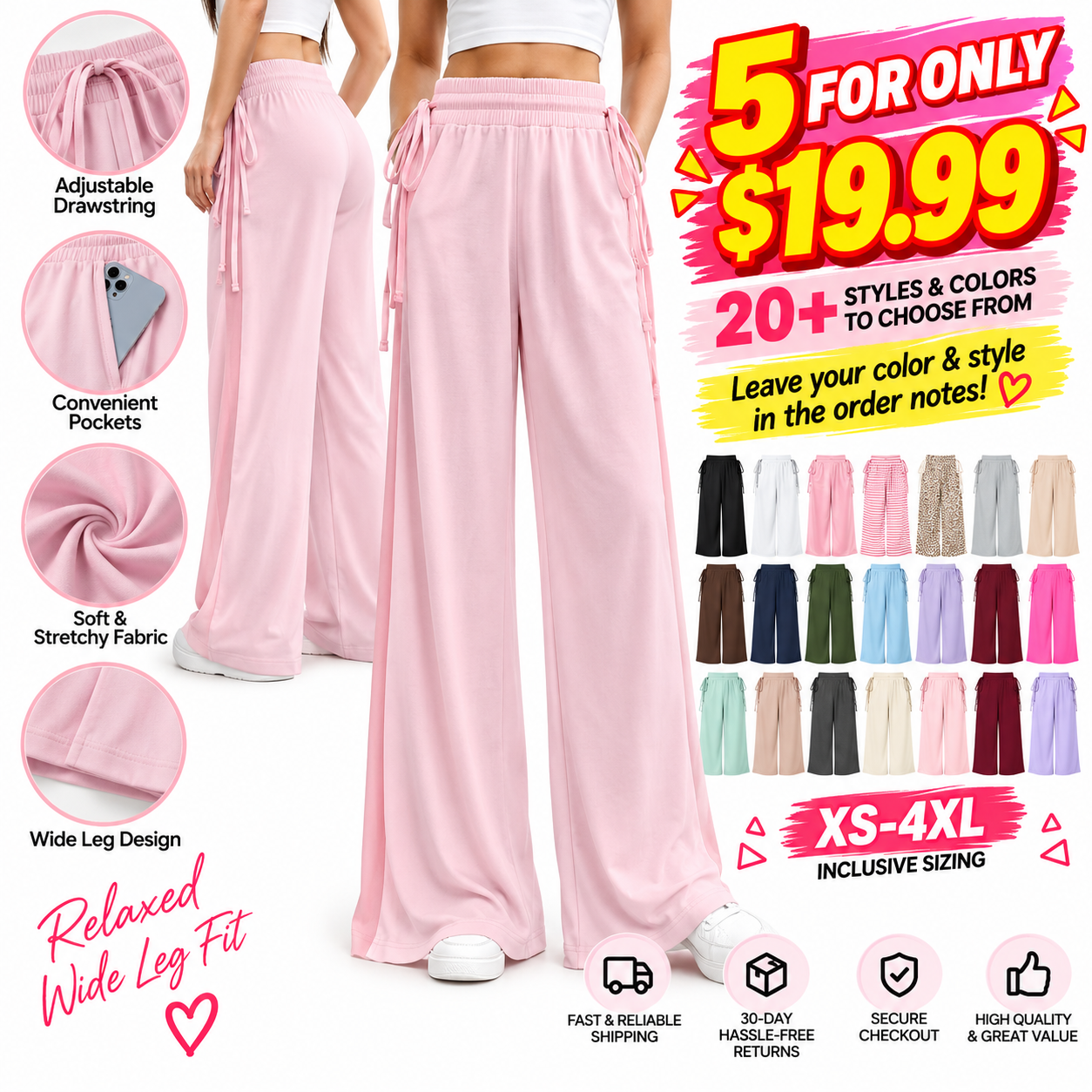 ⚡ FINAL SALE – 5 FOR $24.99! WOMEN'S Wide Leg lounge Pants