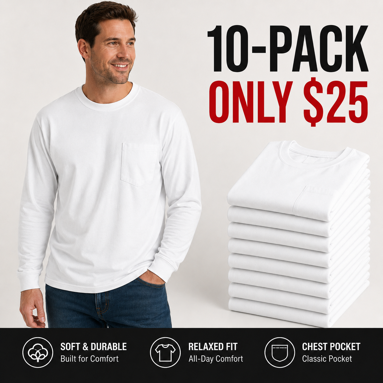 🔥 END OF SUMMER CLEARANCE | 20 FOR ONLY $29.95! Classic Heavyweight Pocket Work Tees – Relaxed Fit Everyday T-Shirts