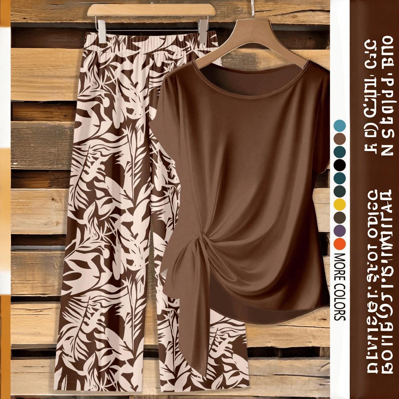 🔥 LAST DAY SALE | Women's Chic Printed Knot Shirt With Relaxed Straight Leg Pants – Casual Matching Set