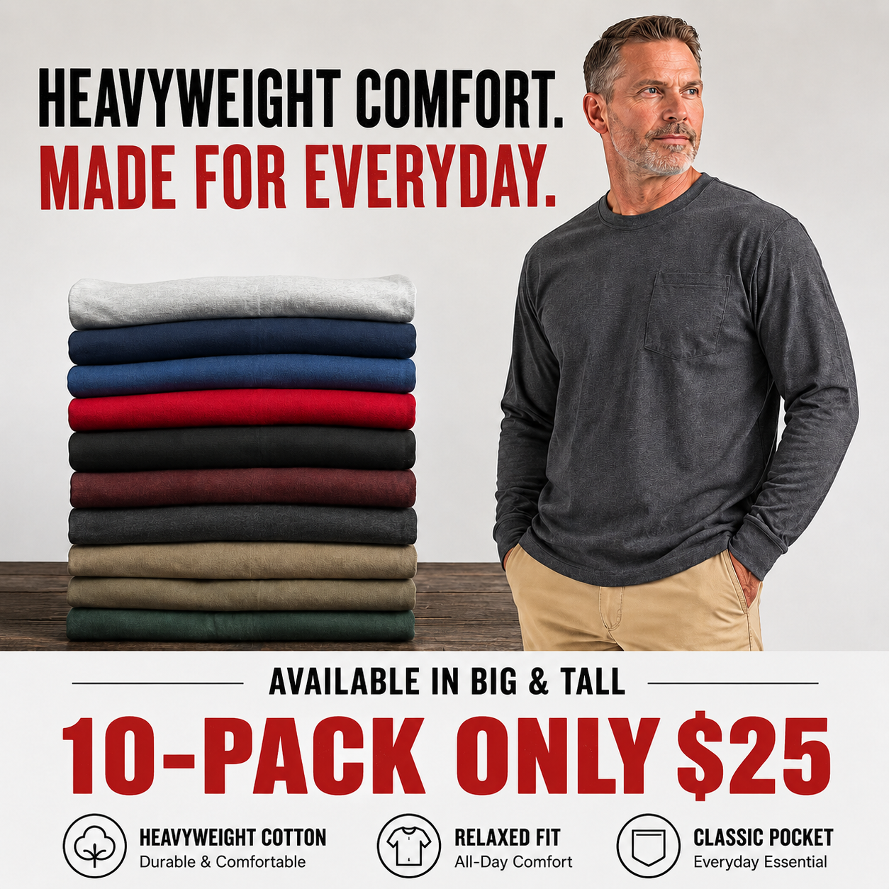 🔥 END OF SUMMER CLEARANCE | 20 FOR ONLY $29.95! Classic Heavyweight Pocket Work Tees – Relaxed Fit Everyday T-Shirts