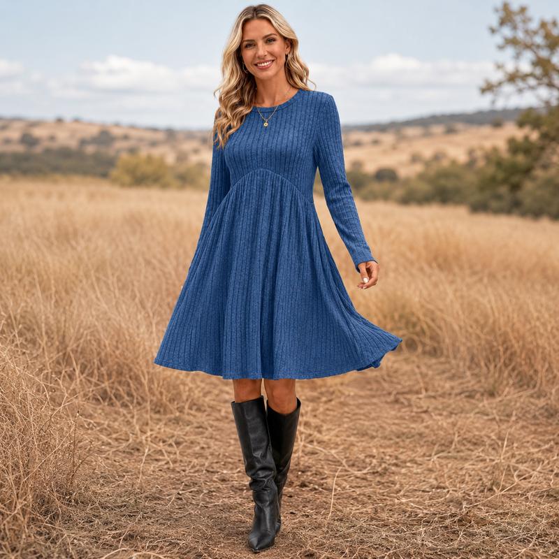 ⏳💖2026 Hot Sale 70% OFF✨🍂Flattering Shape, Effortless Style | Women's Ribbed-Knit A-Line Midi Dress