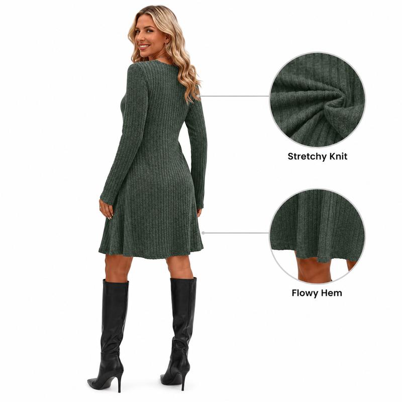⏳💖2026 Hot Sale 70% OFF✨🍂Flattering Shape, Effortless Style | Women's Ribbed-Knit A-Line Midi Dress
