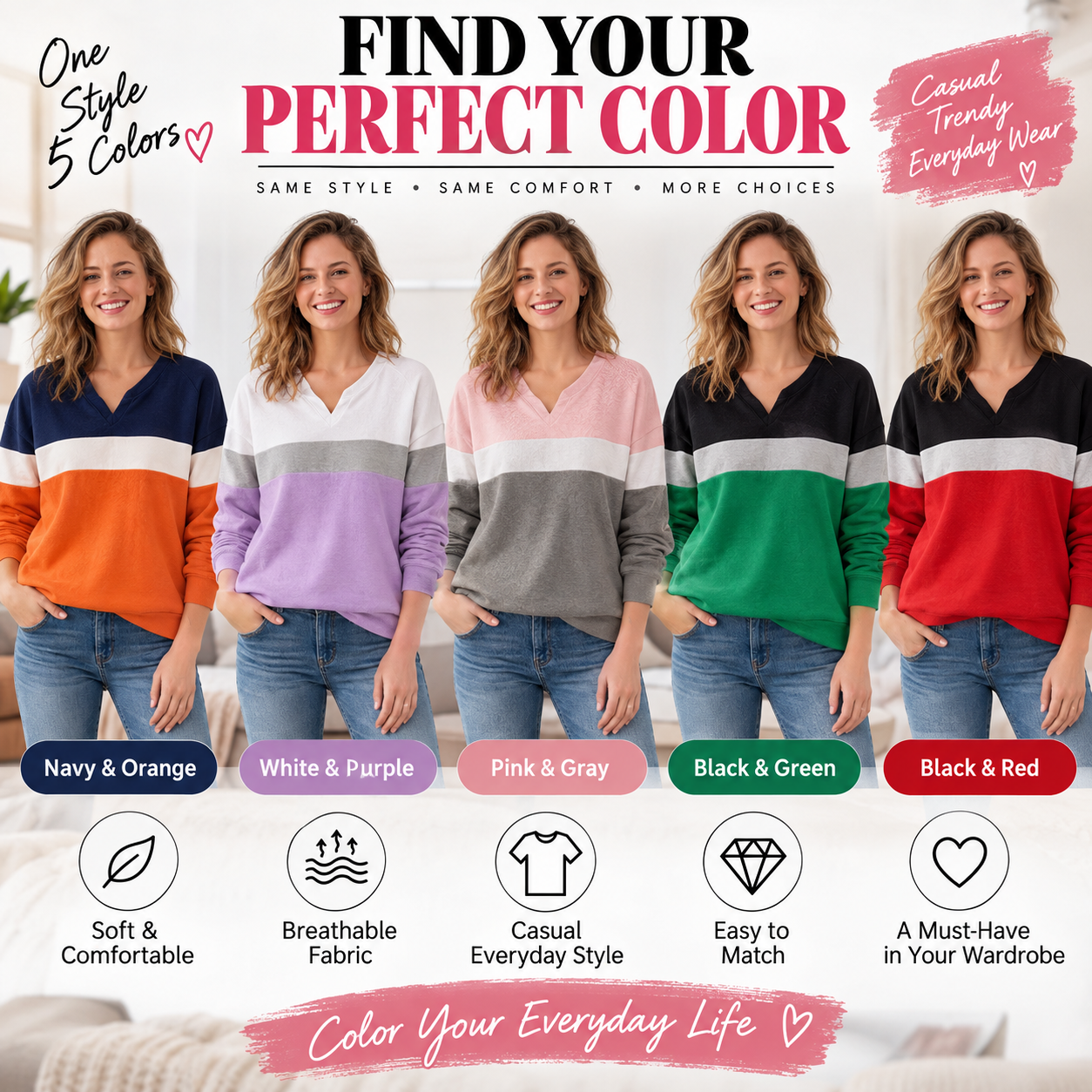 Women's Color-Block Half-Zip Sweatshirt