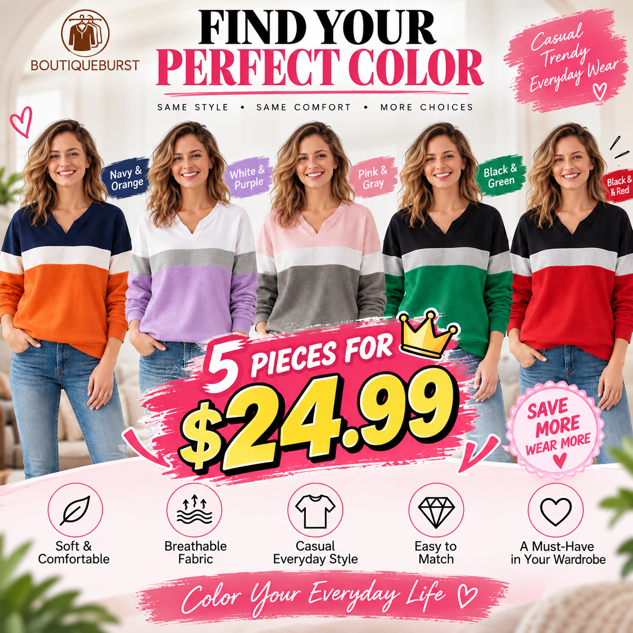 Women's Color-Block Half-Zip Sweatshirt