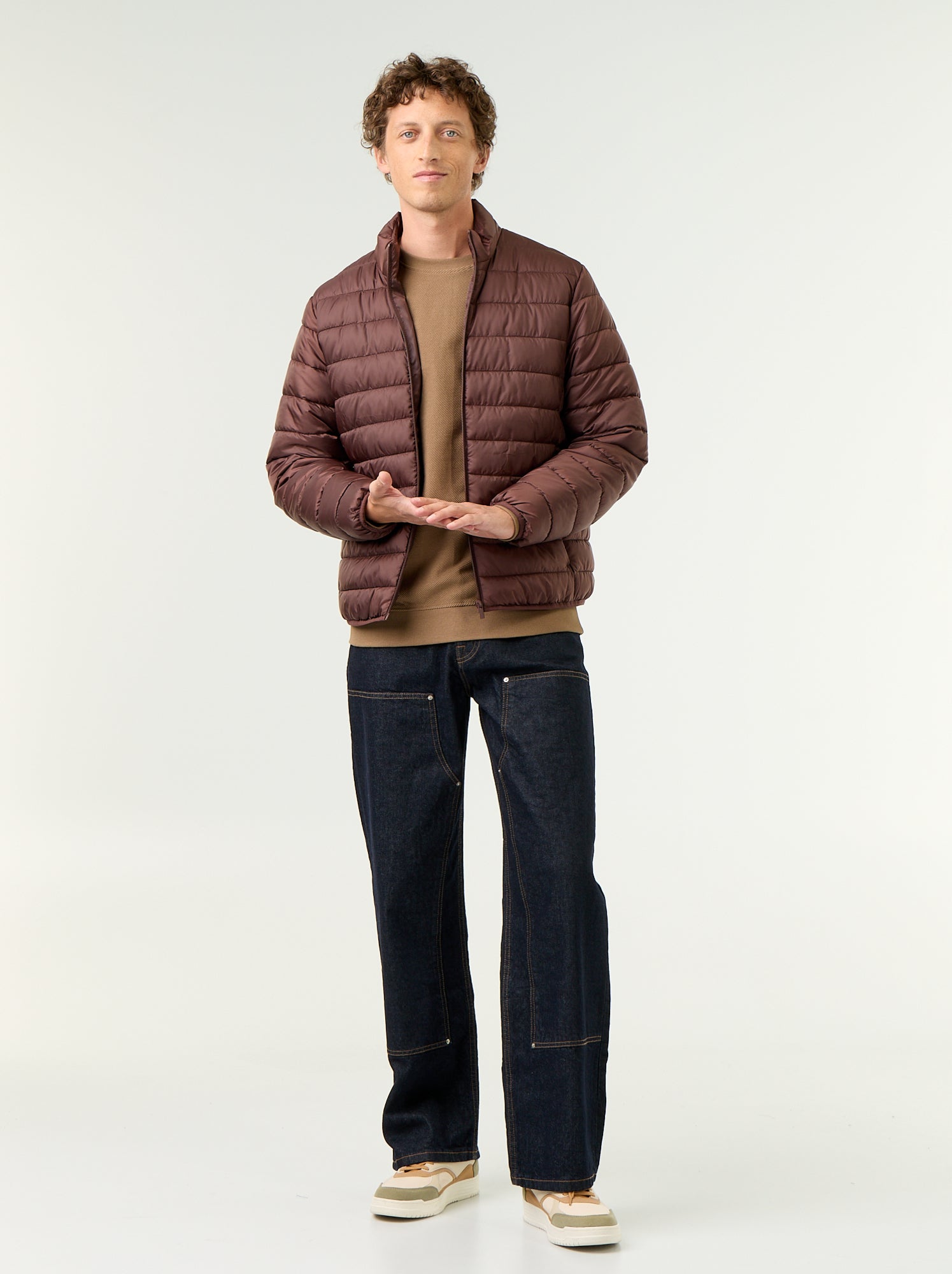 Pull en maille fine jauge côtelée - Marron