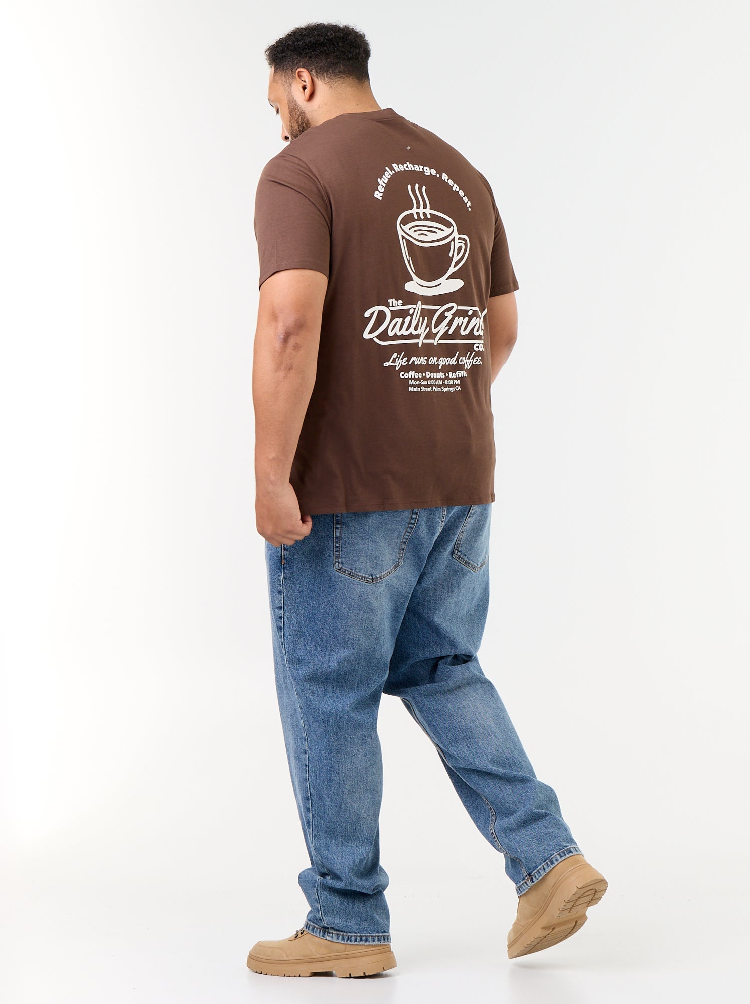 T-shirt en jersey imprimé à manches courtes - Marron