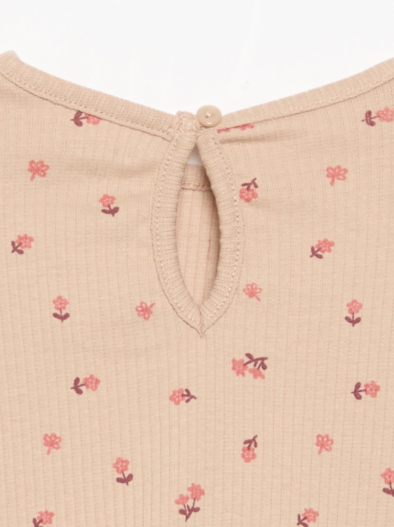 T-shirt côtelé à manches longues - Beige