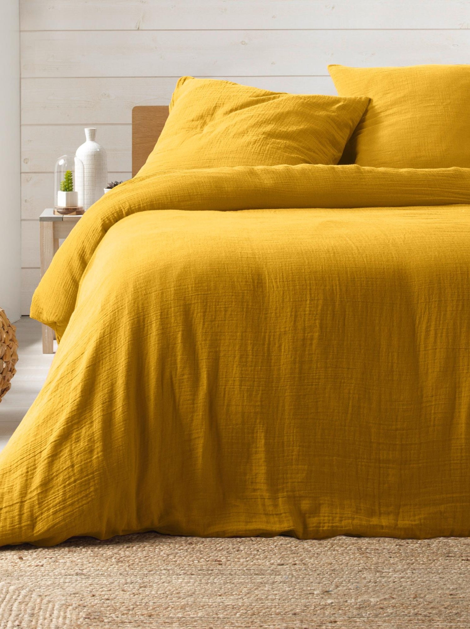 Parure de lit en gaze de coton angelia - Jaune