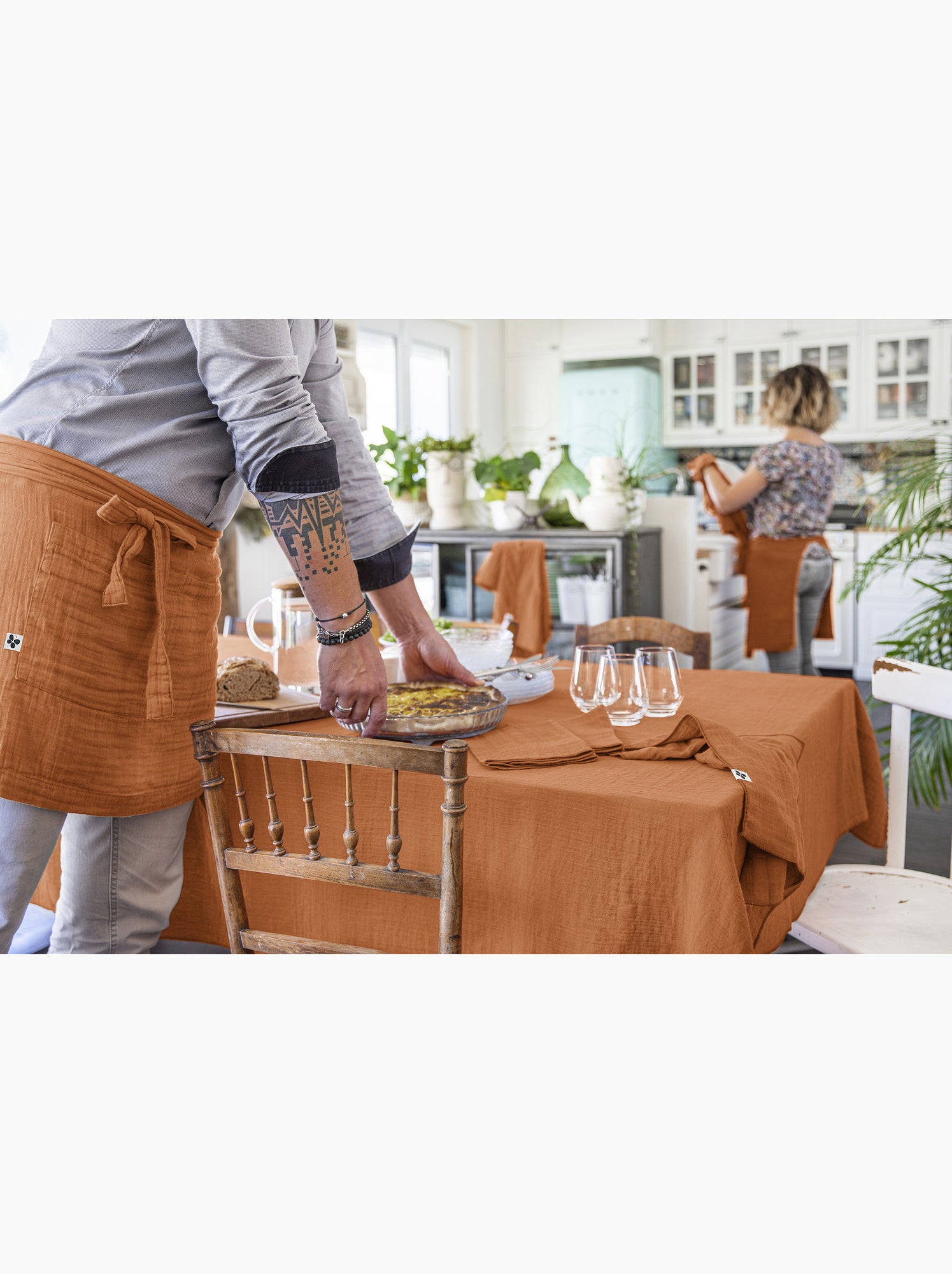 Nappe rectangulaire – double gaze de coton – gaïa - Abricot