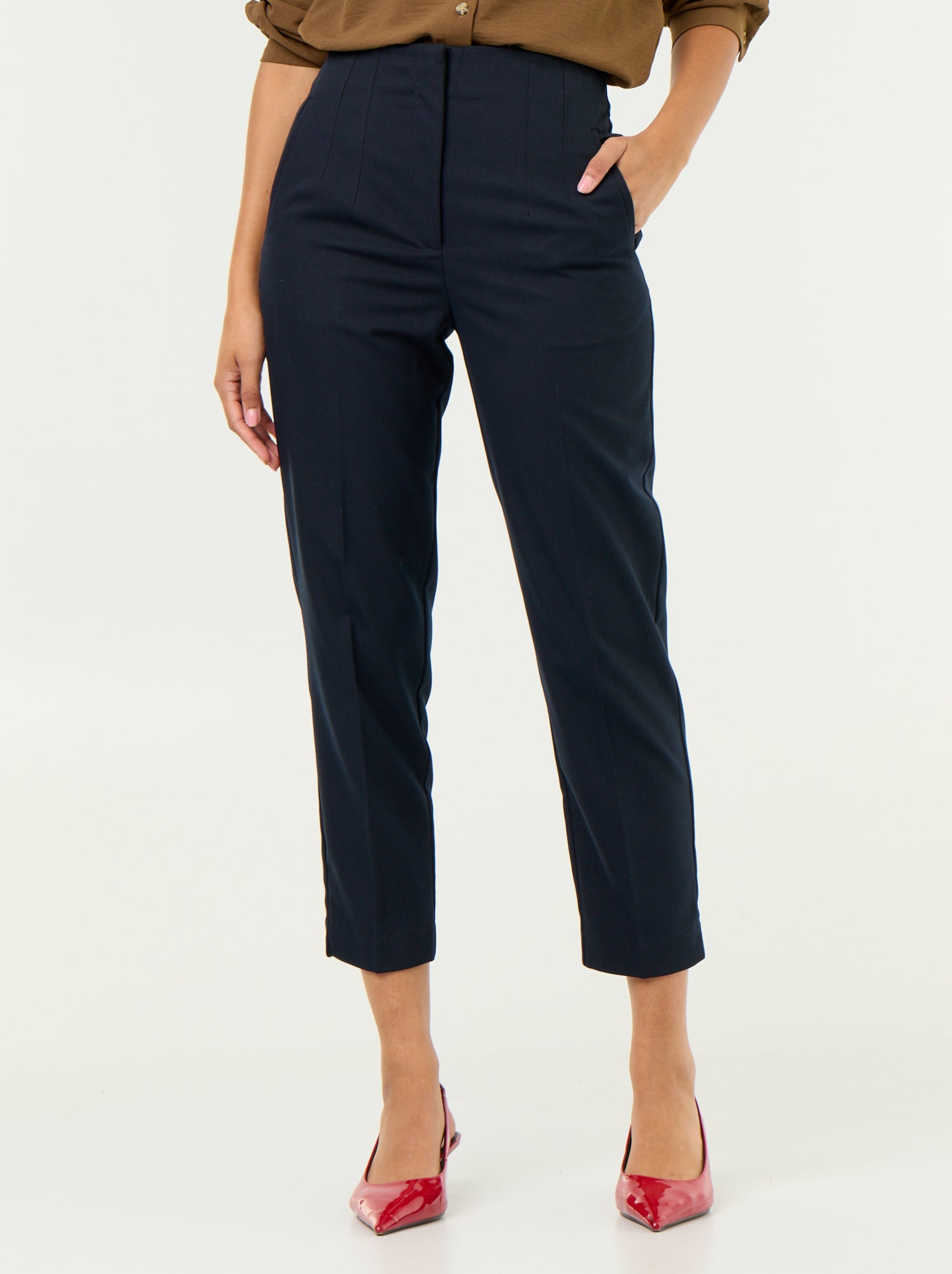 Pantalon droit à taille haute - Bleu