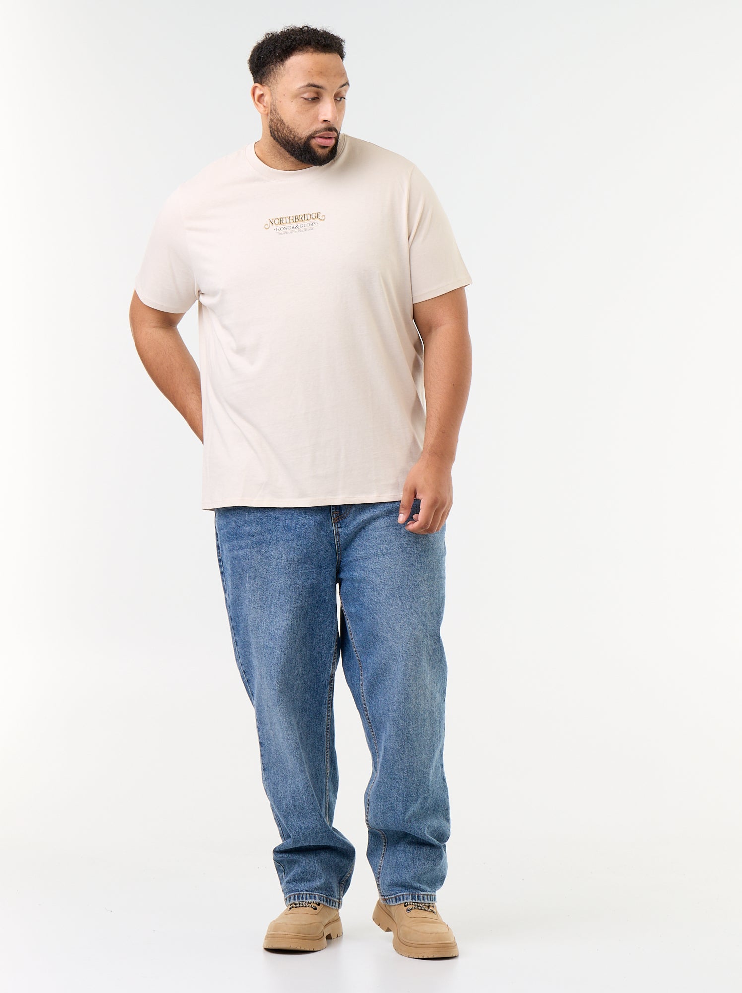 T-shirt en jersey imprimé à manches courtes - Beige