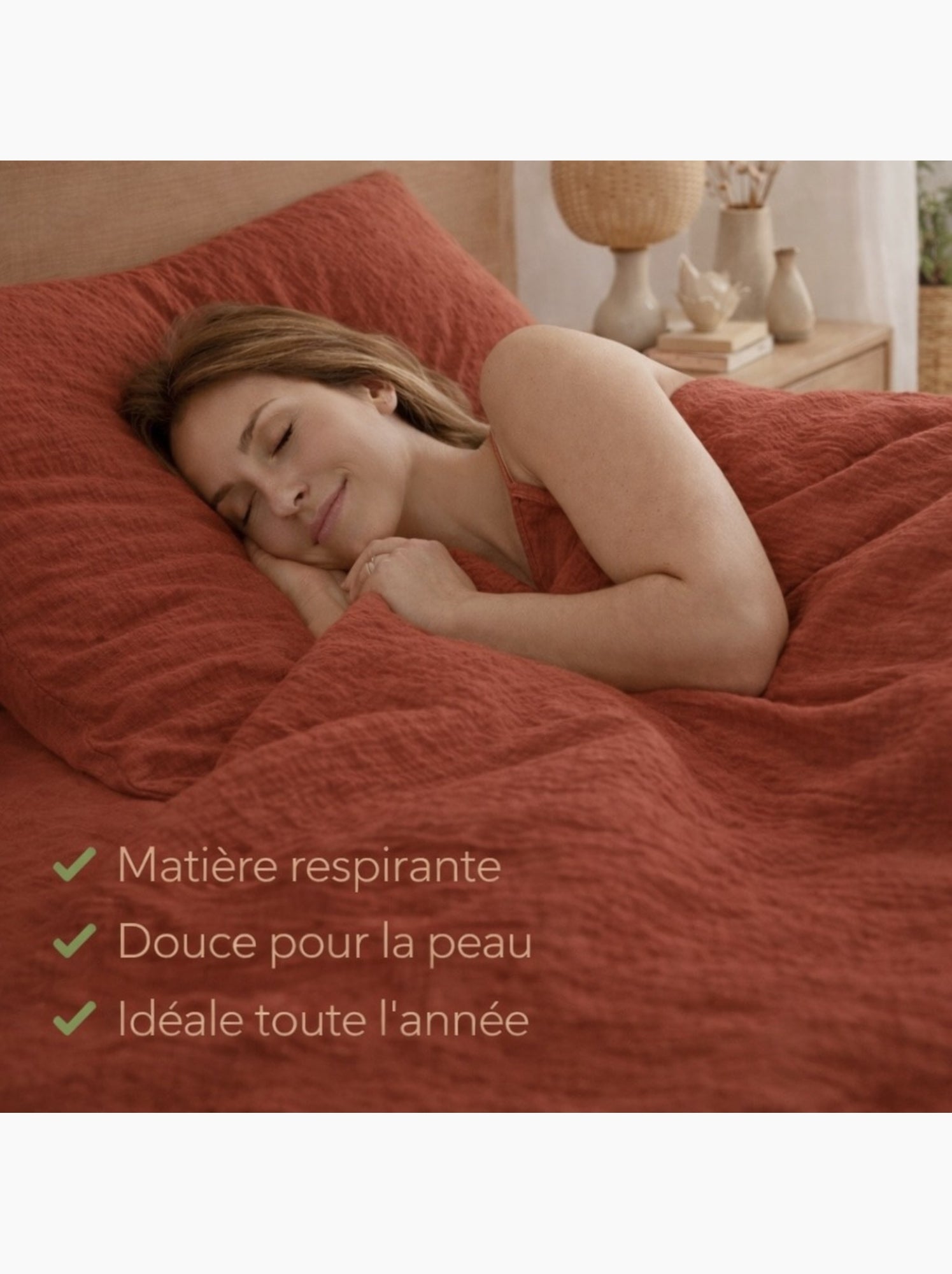 Parure de lit en Gaze de Coton - Promo linge - Terracotta