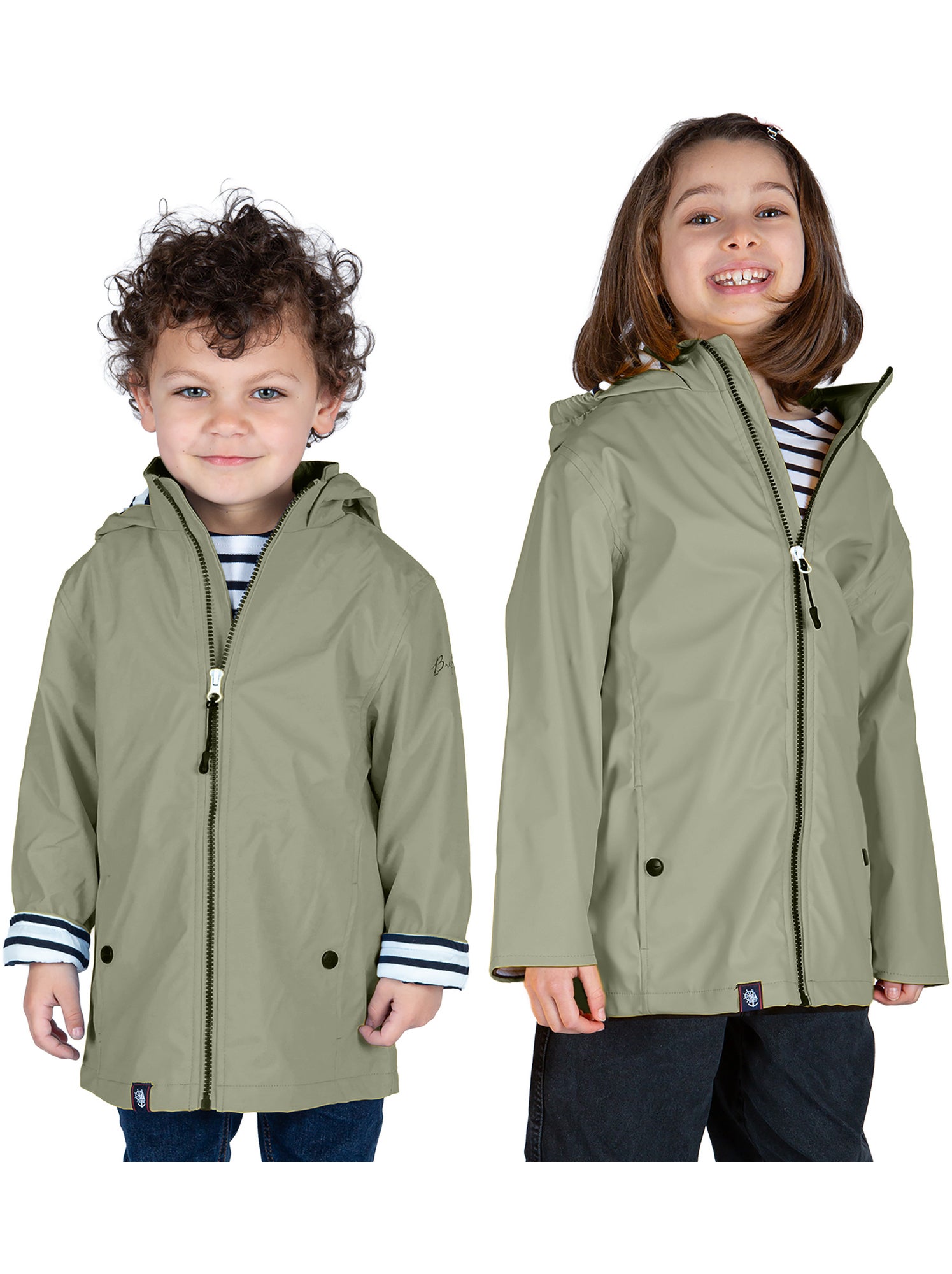 Ciré imperméable enfant 'Breizh Océan', intérieur jersey rayé - Mixte, garçon ou fille - Vert pastel