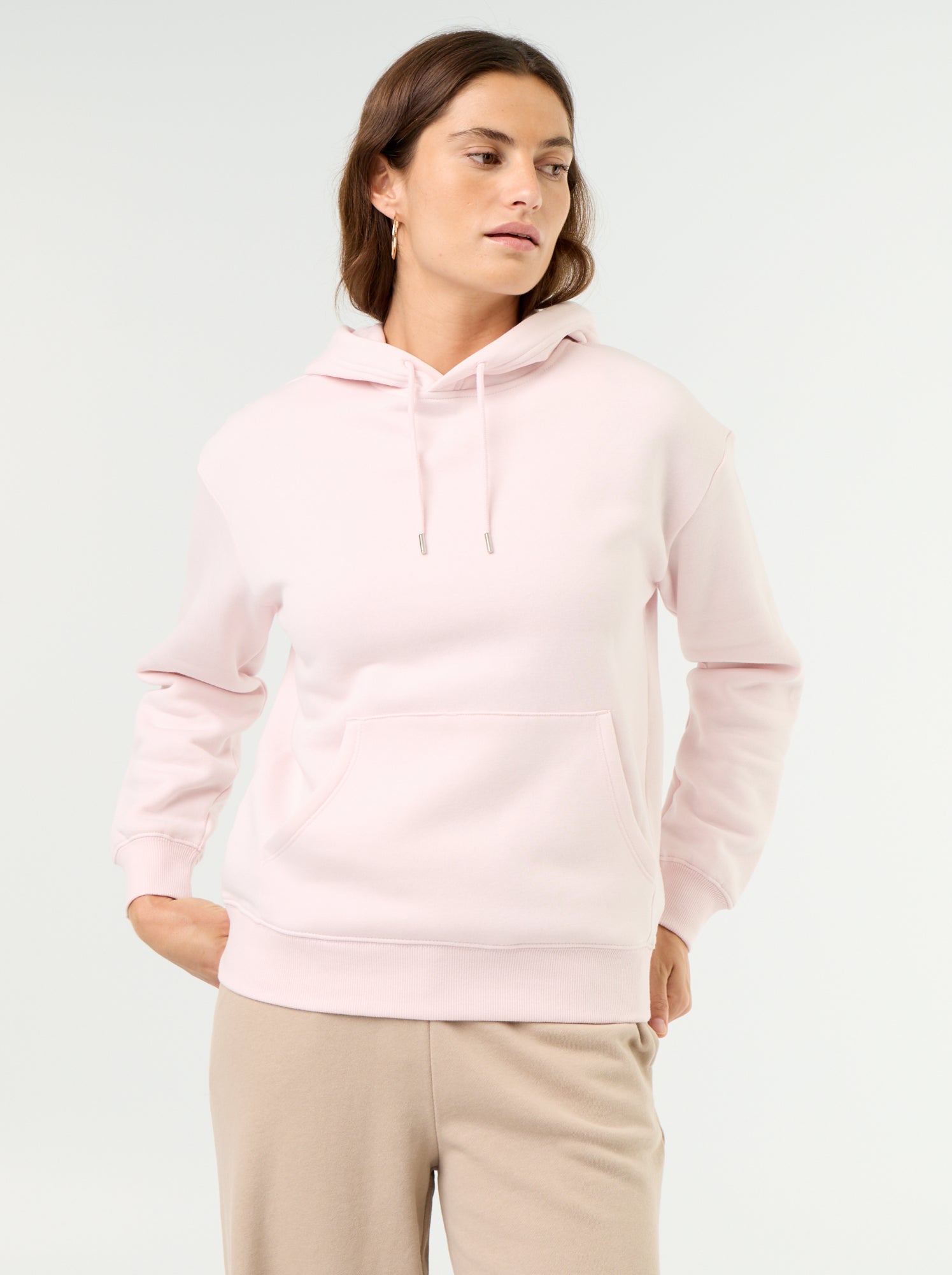 Sweat à capuche uni avec poche kangourou - Rose (FVQ66_4)