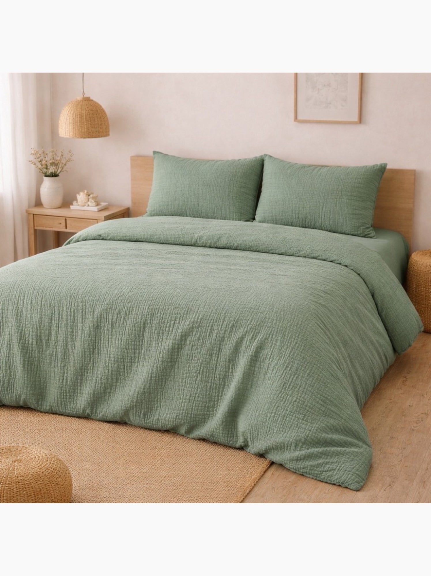 Parure de lit en Gaze de Coton - Promo linge - Vert Sauge