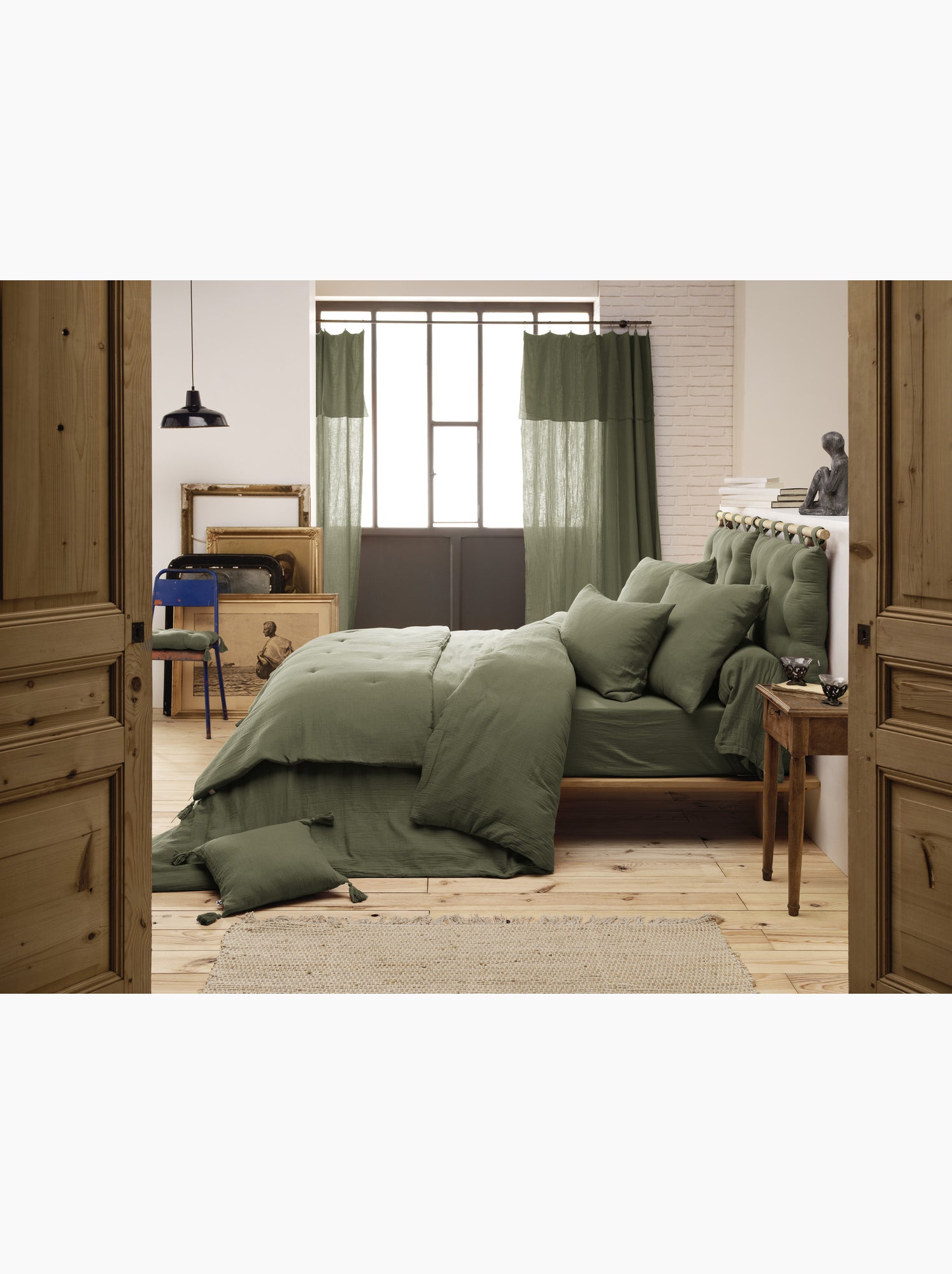 Drap-housse – double gaze de coton 125 g/m² – bonnet 30 cm - gaïa - Vert romarin
