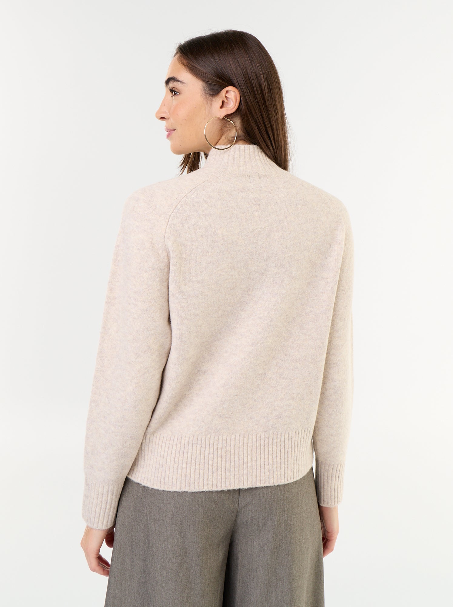Pull col montant en rib - Beige