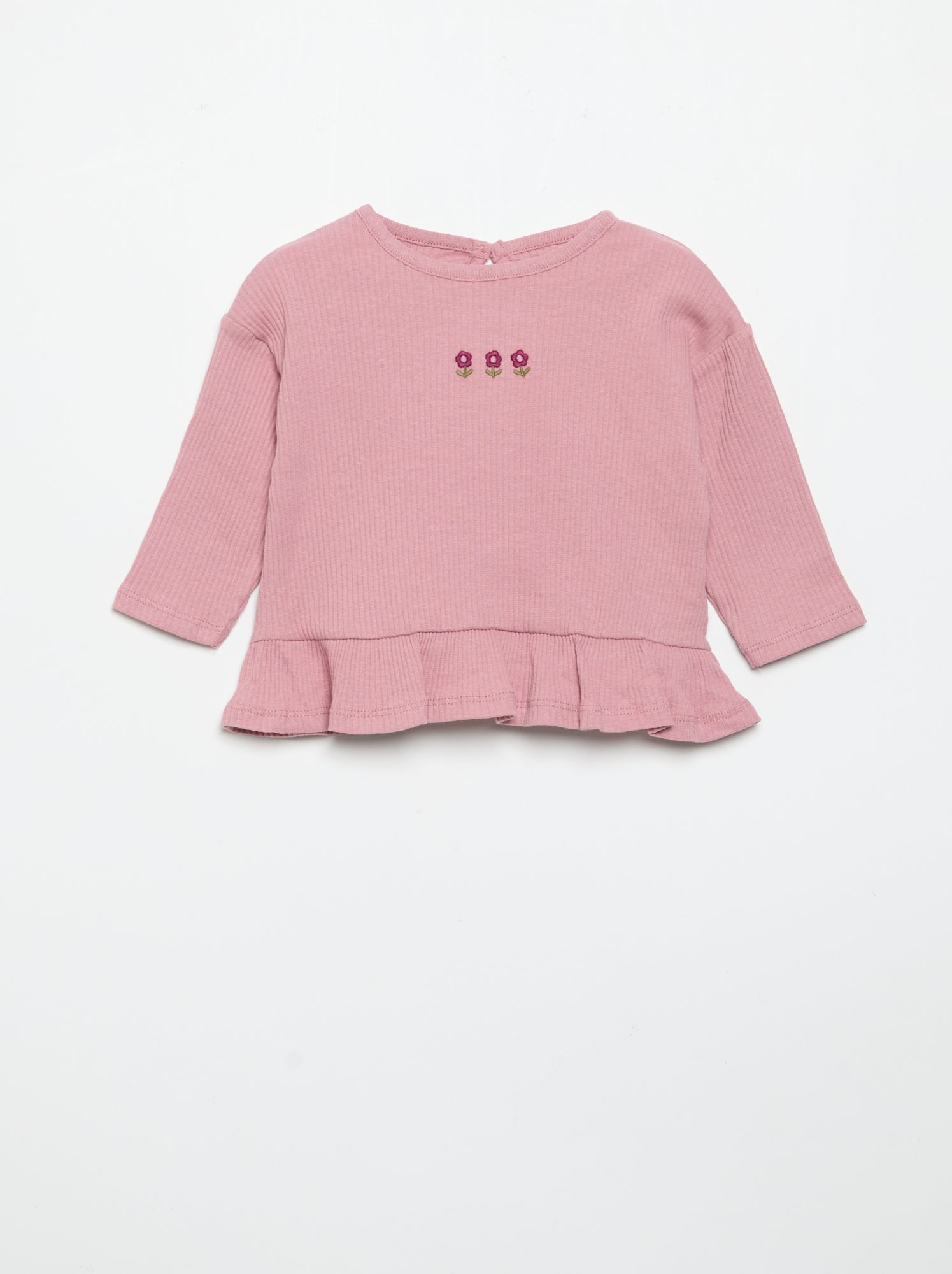 T-shirt côtelé à manches longues - Rose