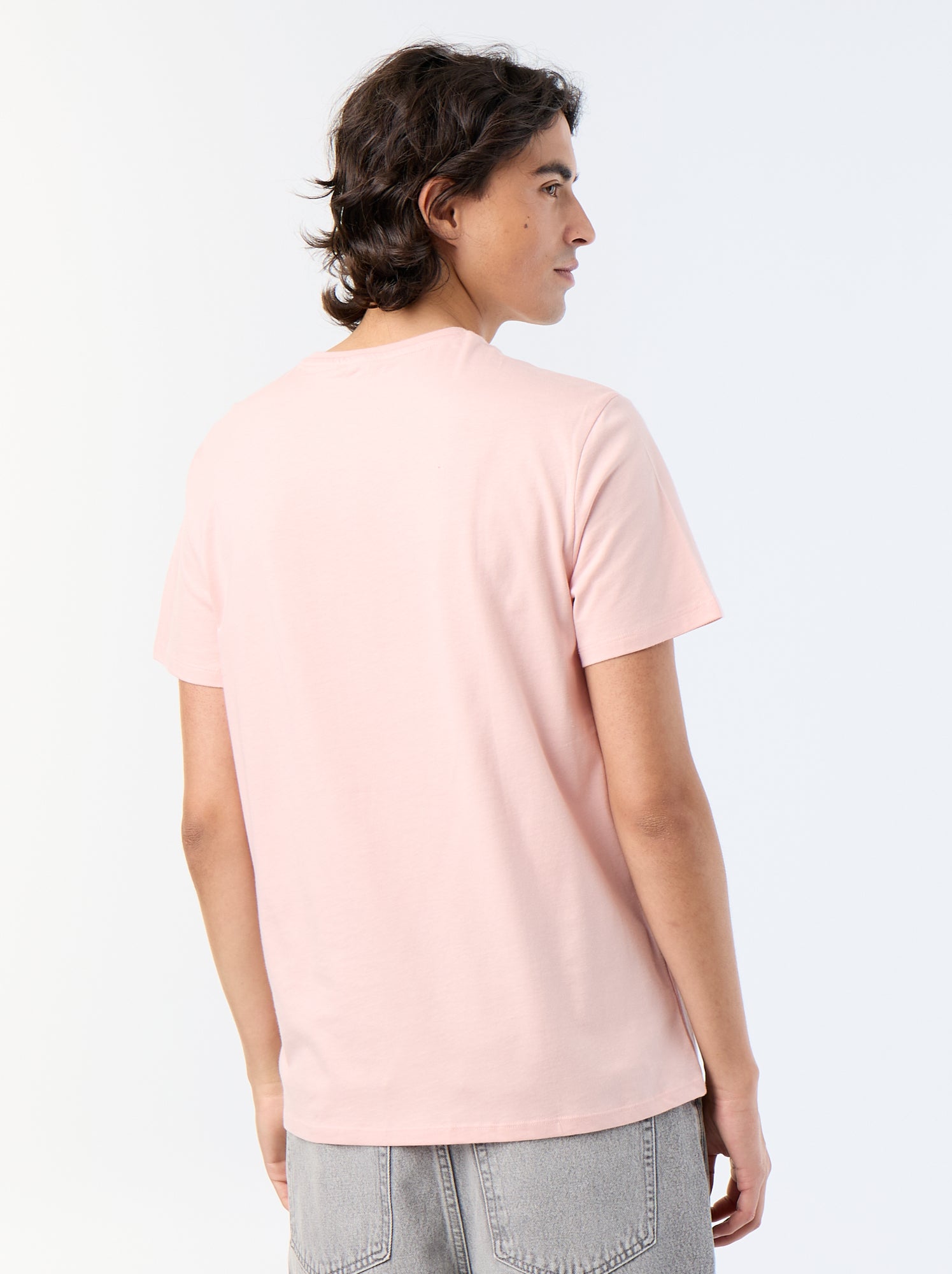 T-shirt en coton imprimé pour homme à col rond - Rose